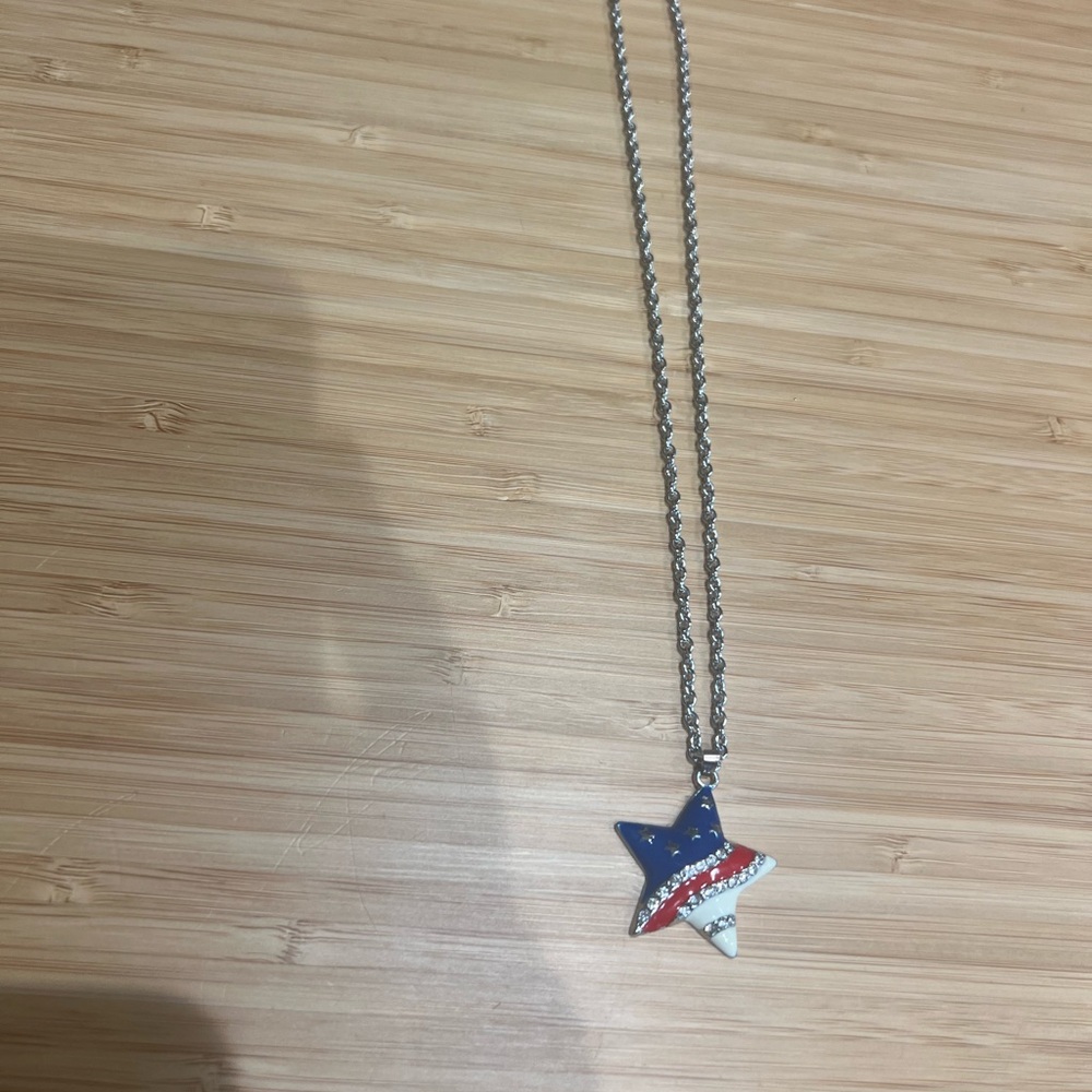 Patriotic Star Pendant Necklace – 9” Chain